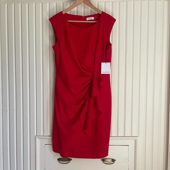 Calvin Klein Dresses & Skirts - Calvin Klein Draped Dress - Red - Size 12